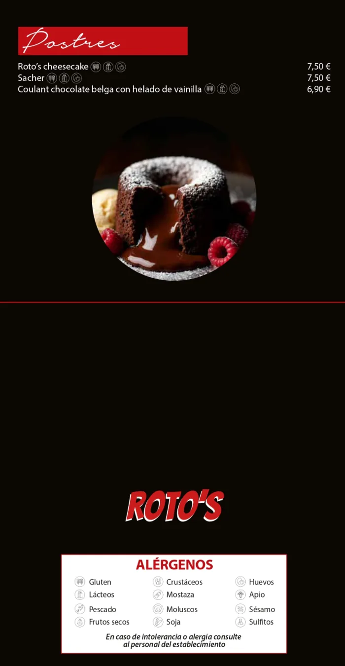 Carta de postres de Roto's Barcelona