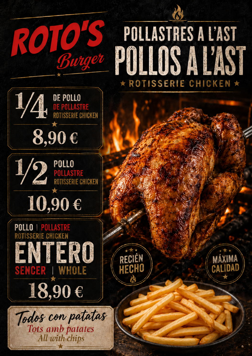 Precios de pollos a l'ast de Roto's Burger
