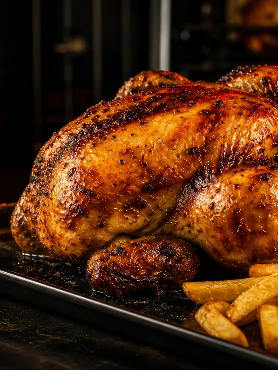 Pollo a l'ast dorado con patatas